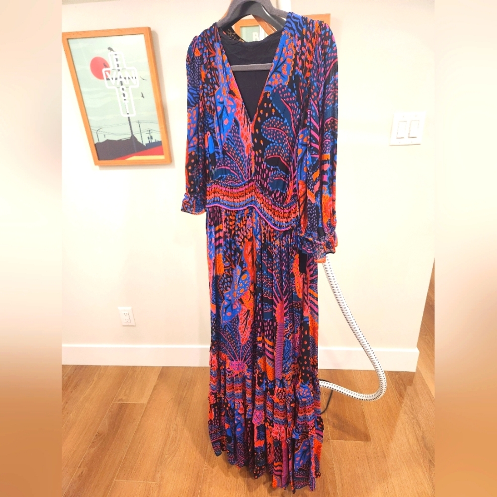 FARM Rio Vibrant Blue and Red Long Sleeve Dress